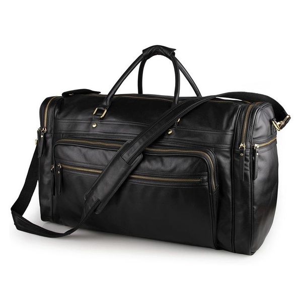 

duffel bags high capacity black leather travel bag of men soft cowskin duffle roomy big size 60cm totes far away