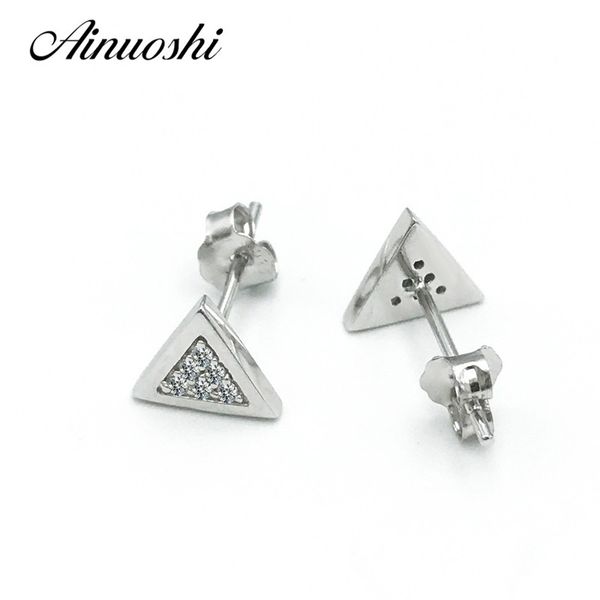 

ainoushi 925 sterling silver triangle shaped women studs earrings sona round cut lady push back anniversary stud earring jewelry y200107, Golden;silver