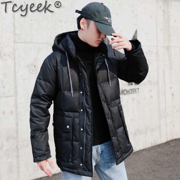 

tcyeek winter down jacket men thick warm 90% white duck down coat male hooded mens clothing 2020 casual outwear hiver 2020112 lw1, Black
