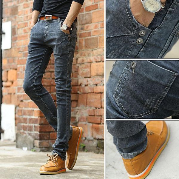 

men clothing nice men 's jeans fashion retro slim small straight jeans for casual trousers1, Blue