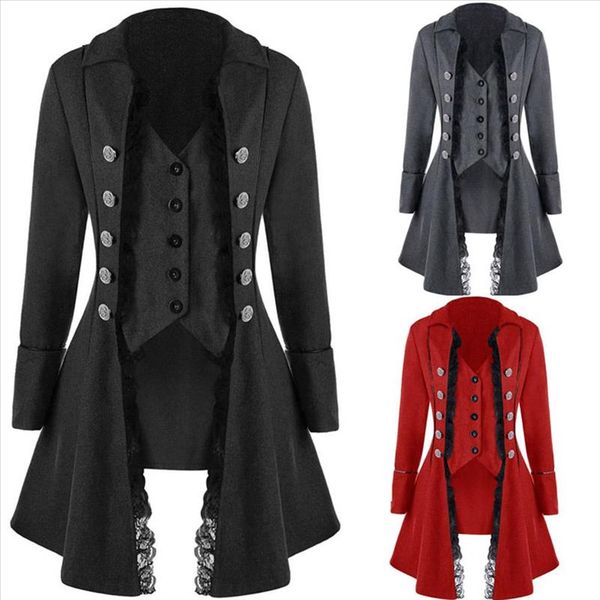 

womens vintage suit jacket long tuxedo vintage steampunk retro tailcoat button breasted gothic victorian frock coat cosplay, Black;brown