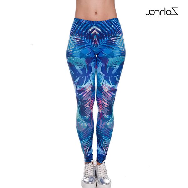 

zohra pants 3d digital blue leaf print leggings women's tights, Black