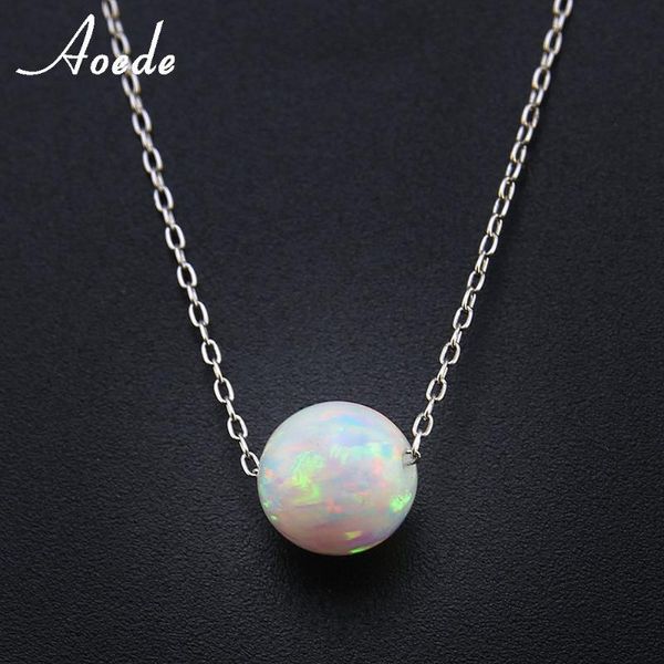 

white fire opal necklace pendants for women 925 sterling silver necklace elegant natural stone ball fashion jewelry gift collier