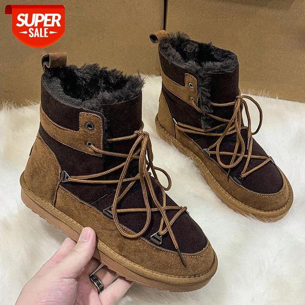 

lucyever super thick plush warm snow boots women casual lace up cotton padded shoes woman winter comfy flat platform ankle boots #fl61, Black
