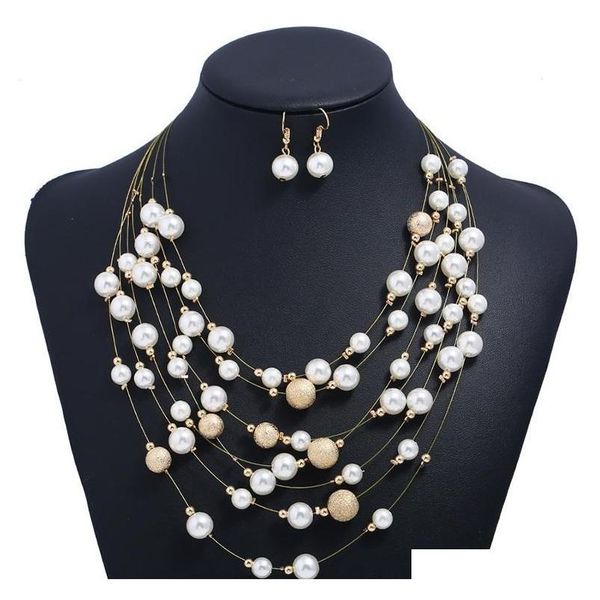 

imitation pearls crystal bridal jewelry sets female vintage ethnic bijoux gift fashion 2018 big beads choker necklace bracelet set for 4rkf, Silver