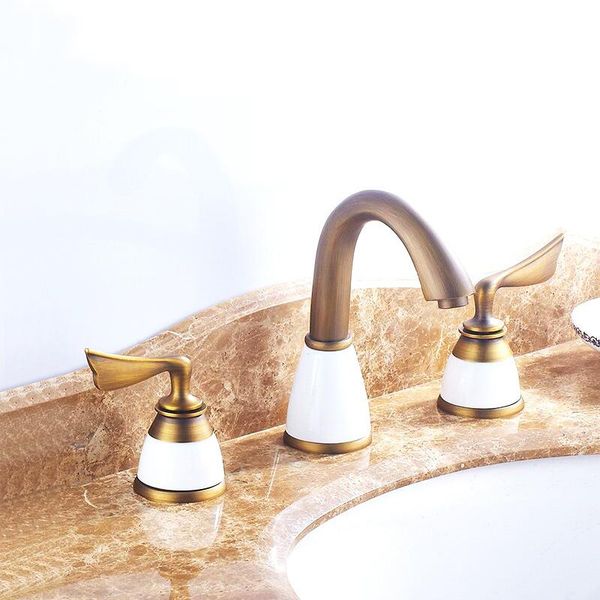

bronze and gold colors brass material deck mounted cold & water of double lever faucet