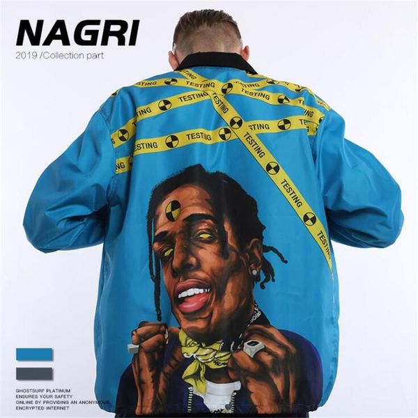

nagri rap music printed cargo jacket men string hemline men's jacket windbreak street jackets men outwear clothing, Black;brown