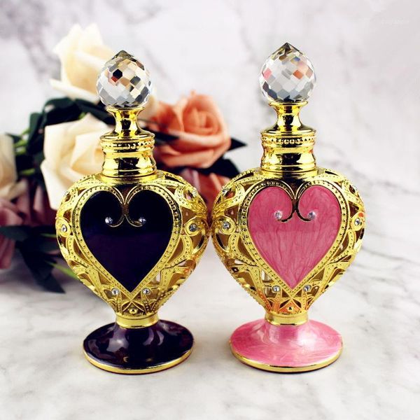 

1pc 12ml metal perfume bottle royal heart shaped essential oils bottle with dropper hollowed out alloy wedding gift decoration1