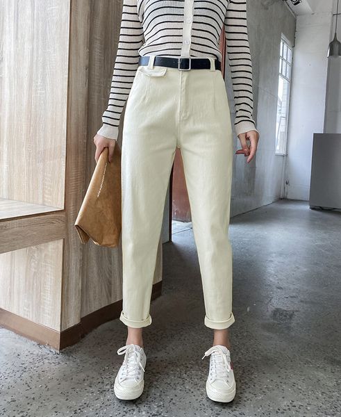 

2021 new -xl women harem elastic high waist ankle-length trousers with belt solid peg leg fly pants workwear carrot bottom sd0n, Black;white