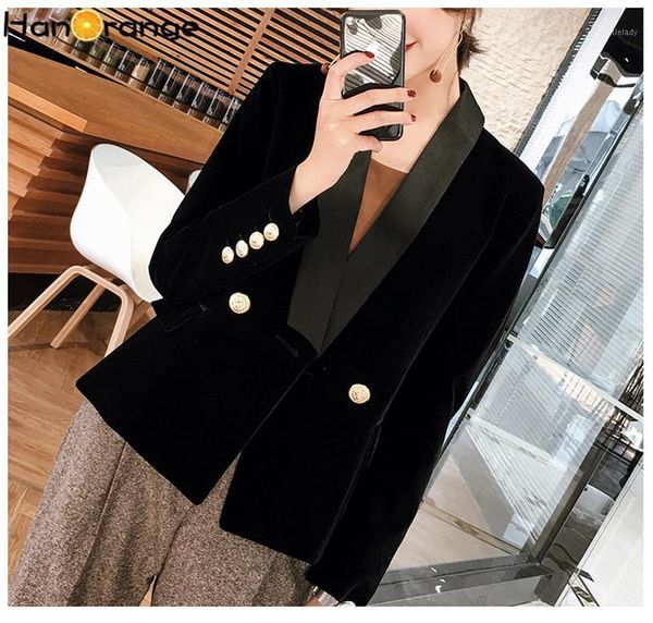 

women's suits & blazers shawl collar chic black velvet blazer jacket 2021 spring autumn long sleeve casual cuff breasted suit coat1, White;black