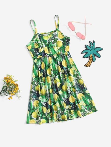 

toddler girls fruit & tropical print cami dress she, Red;yellow