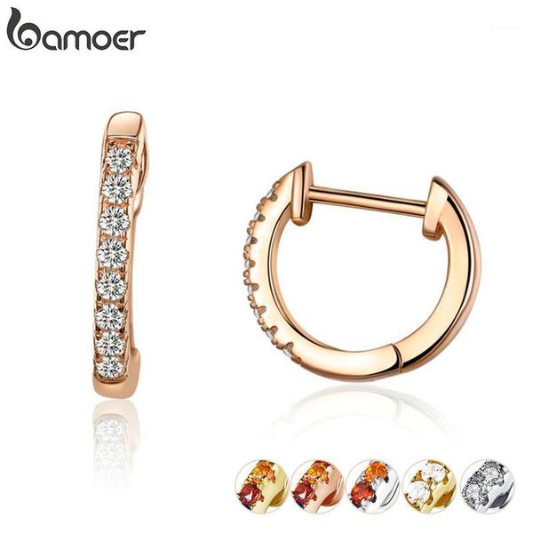 

hoop & huggie bamoer 6 colors sparkling circle earrings for women silver 925 rose gold color wedding statement jewelry brincos sce498-c1, Golden;silver
