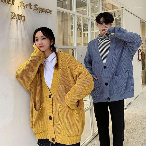 

2020 men's couple's clothing solid color cardigan homme sweaters male loose coats knitwear clothes long mens wool knitting s-2xl1, White;black