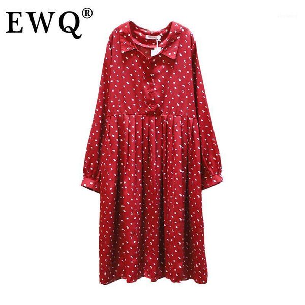 

ewq] casual plus size over the knee lapel collar long sleeve long chiffon dress for women new fashion tide 2021 spring 3gd591, Black;gray