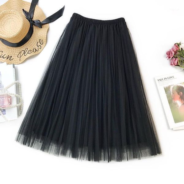 

korean version of the all-match basic a-line skirt new high-waist pleated skirt solid color women1, Black