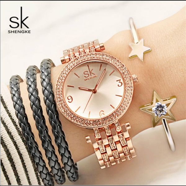 

shengke rose gold bracelet watches women brand luxury ladies quartz watch 2019 sk women's day gift reloj mujer #k0011 t200420, Slivery;brown