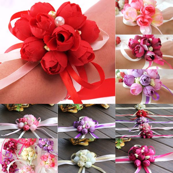 

sisters wholsesle hand wrist corsage artificial bridesmaid silk lace bride flowers for wedding party decoration bridal prom 3 ng4vo