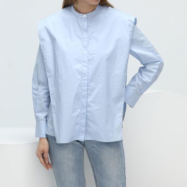 

women's blouses & shirts women false two pieces long sleeve female casual stand collar simple fashion blouse 1, White