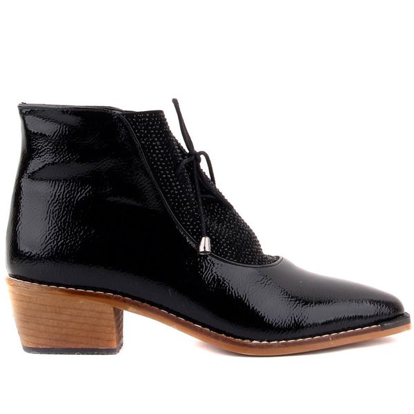 

moxee-black leather stone pattern women 's boots q1104