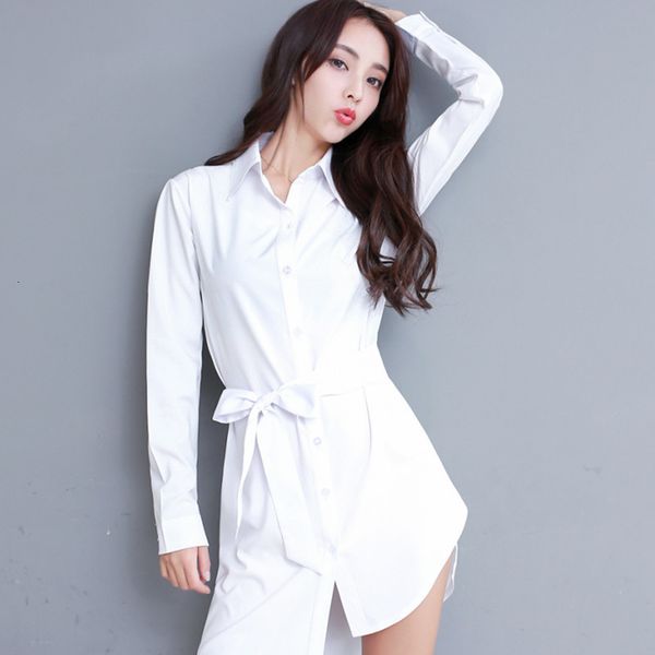 

2021 new female white shirt with sleeve irregular medium length belt thin women's vintage harajuku blouses wtoi