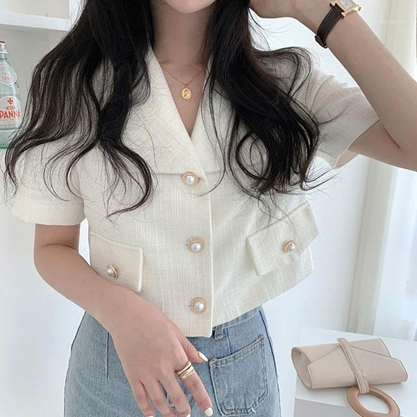 

korea summer retro small fragrant lapel three button short slim short sleeve suit coat women blazers and jackets1, White;black