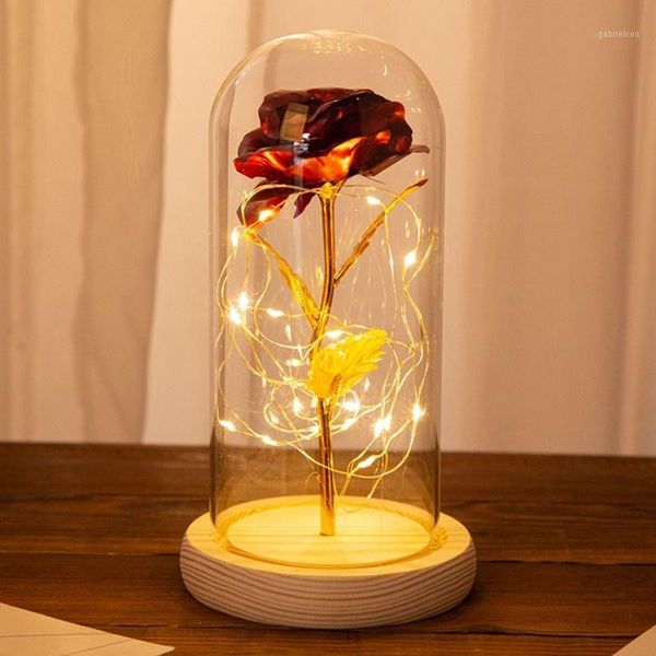 

artificial flower and led rose light string in glass dome on wooden base valentine anniversary wedding gift led rose lamps1