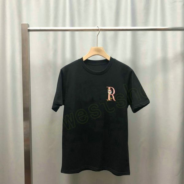 

2021 new spring europe mens embroidered flowers print t shirt fashion letter print t shirts designer t shirt women short sleeve cotton tee, White;black