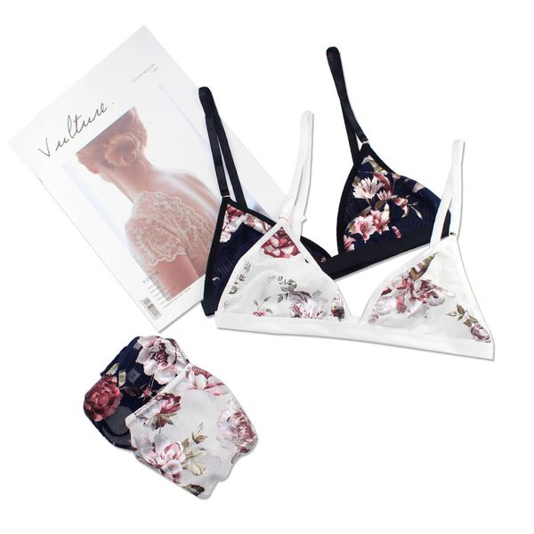 New Fashion Stampa pizzo Brelette floreale Reggiseno e mutandine da donna Set confortevole reggiseno Femme Set chiusura posteriore Set intimo donna Y200708