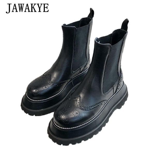 

женщины лепнина black boots натуральной кожа flat платформа сапоги толстой подошва нескользкую на готическом голеностопный круглый toe корот