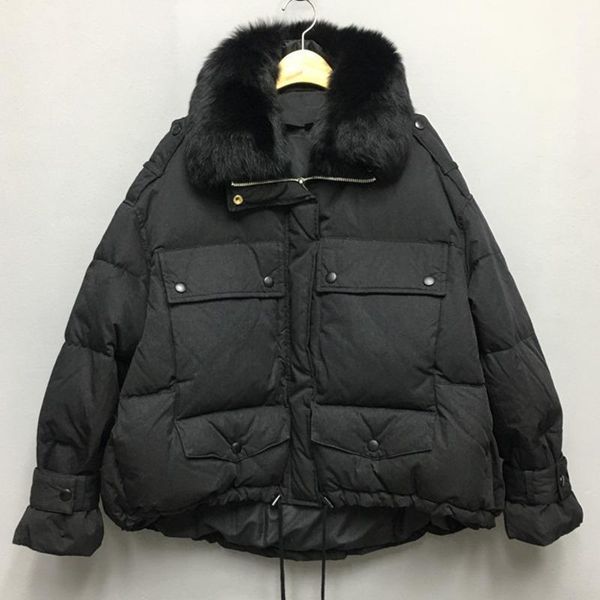 

ewq]2021 winter thickened minimalist turn doan fur collar long-sleeved women jackets solid color cotton padded clothes 16w0651, Black
