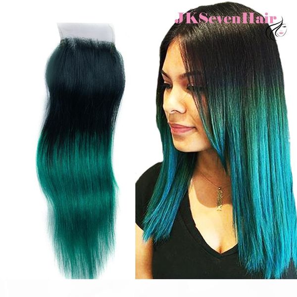 

1в темно-зеленый straight бразильских дев человеческих волос 4x4inch lace closure two tone темно-зеленый малазийского перуанское индийское з, Black