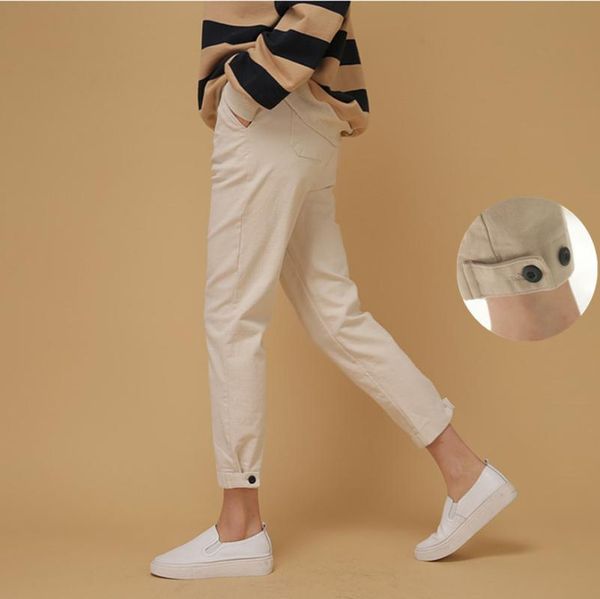 

women's pants & capris heliar women spring autumn boot thick cotton high waist long trousers button up, Black;white