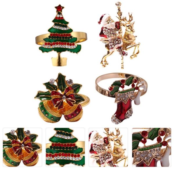 

napkin rings 4pcs christmas theme alloy dinning table setting (red green)