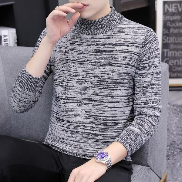 

autumn and winter semi-high-necked men's sweater new loose knit sweater korean version of the trend men's thick a1, White;black