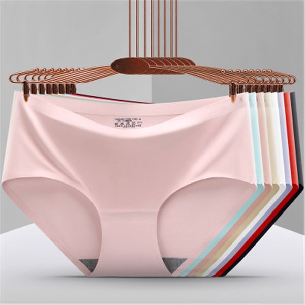 

womens seamless ice silk panties fashion trend solid colors middle waist underwear female new erotic lingerie casual comfortable briefs, Black;pink