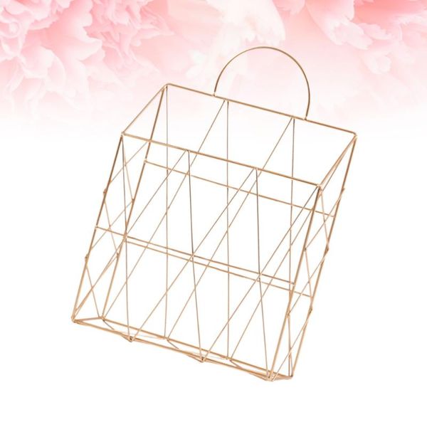 

laundry storage & organization 1pc iron magazine handle basket wall hanging deskbooks spapers holder (golden)
