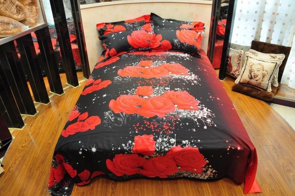 

rose printing bedding set 200*230cm duvet cover 4pcs of bedding sets home textile1