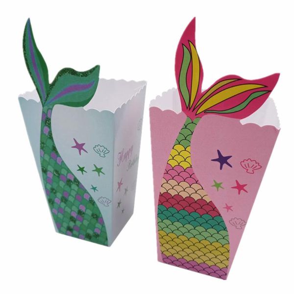 

24 pcs mermaid popcorn boxes creative popcorn holders cups containers for kids mermaid party birthday (blue and pink