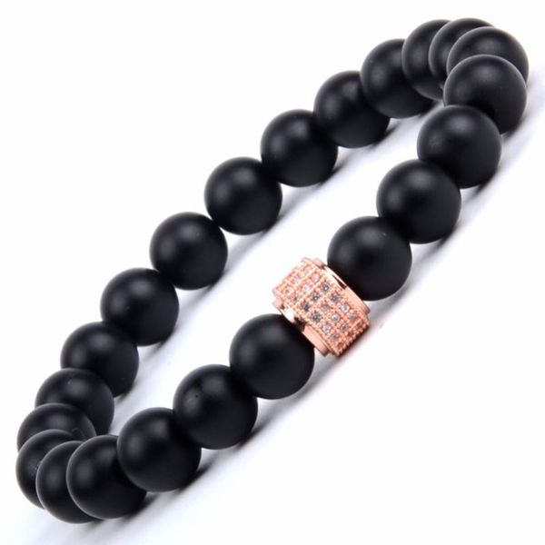 

браслеты мужские камнеобрабатывающие матовые черные агаты бусы strand браслеты для женщин розового золота pave cz column шарм pulsera hombre, Black
