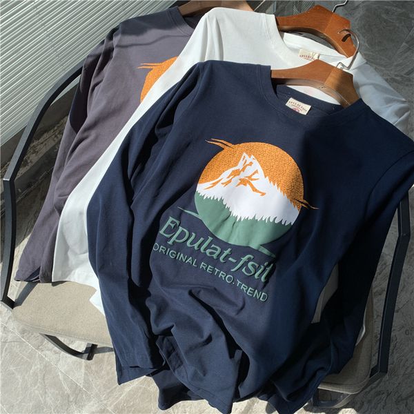 

hk order heavy industry foam printing washed matte fabric early autumn men's casual fashion round neck t-shirt