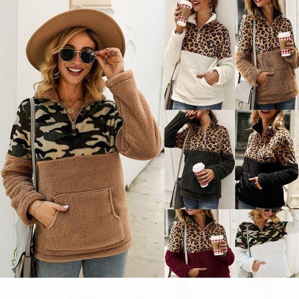 

женщины leopard лоскутная пуловер зимы с длинным рукавом на молнии sherpa толстовка флис outwear с карманы tops hoodie пальто плюс размер од, Black