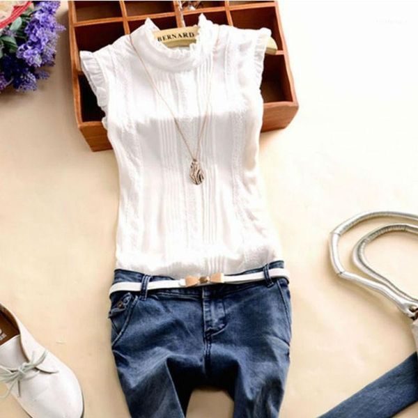 

fashion girl plus size blouse women casual chiffon shirt sleeveless ruffle sleeve shirt summer black white blusas mujer1