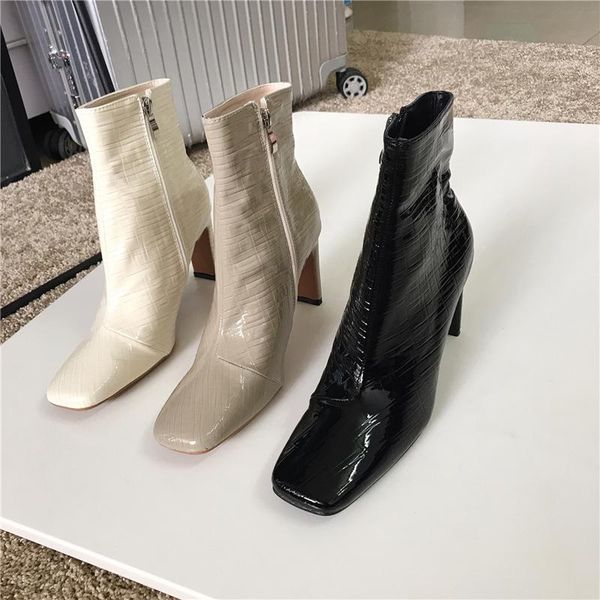 

boots fashion women 2021 arrivals square toe side zipper shoes ankle party high heels autumn boot, Black