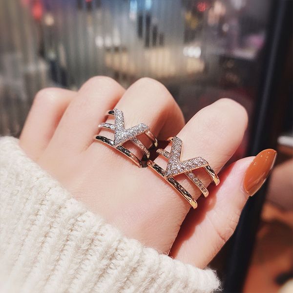 

women diamond opening ring v shape ring joint ring, Golden;silver