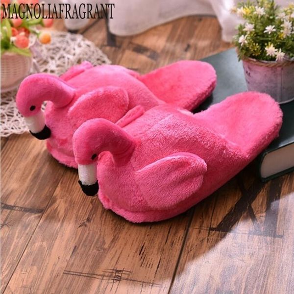

winter super animal funny shoes for men and women warm soft bottom home&house indoor floor flamingo furry slippers shallows y201026, Black