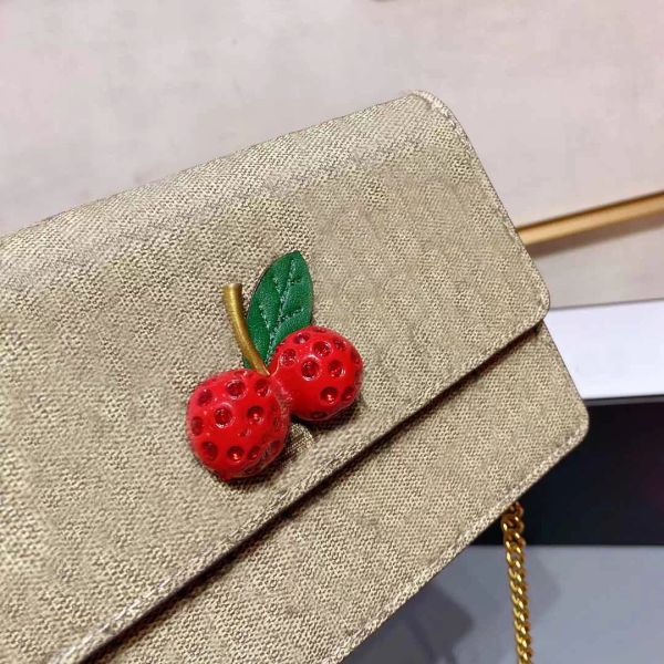 

2022 classic retro mini cherry evening bags 18cm centimeters brown leather handbag purse leather messenger fashion chain envelope 209l
