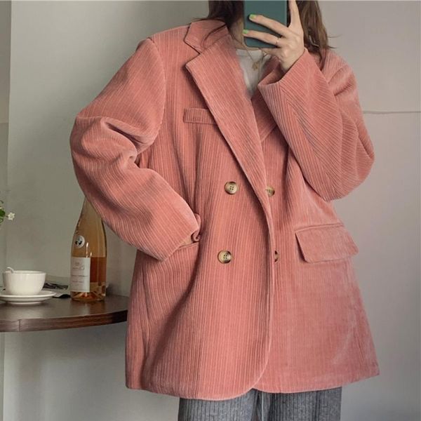 

casual korean fashion casual blazer spring autumn vintage simple thin designer sellers corduroy double breasted suit collar, White;black