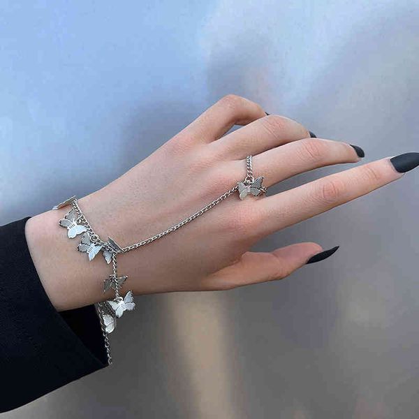 

2021 new fashion simple double finger butterfly bracelet ladies bijoux femme aciers inox, Golden;silver