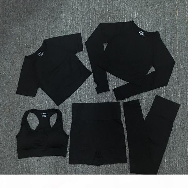 

autunm winter fashion designer womens cotton yoga suit gymshark sportwear tracksuits fitness sports five piece set 5pcs bra leggings outfits, Gray