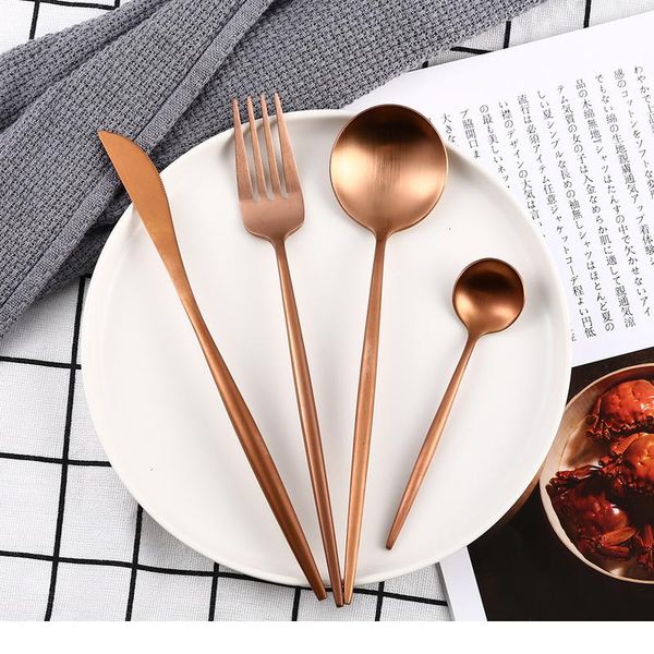 

rose gold 4pcs/set food tableware set stainless steel knife spoon fork dessert spoon western tableware upscale kitchen t sqcqpr